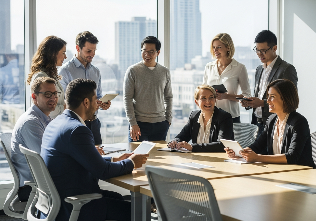 Diverse professionals in academic setting